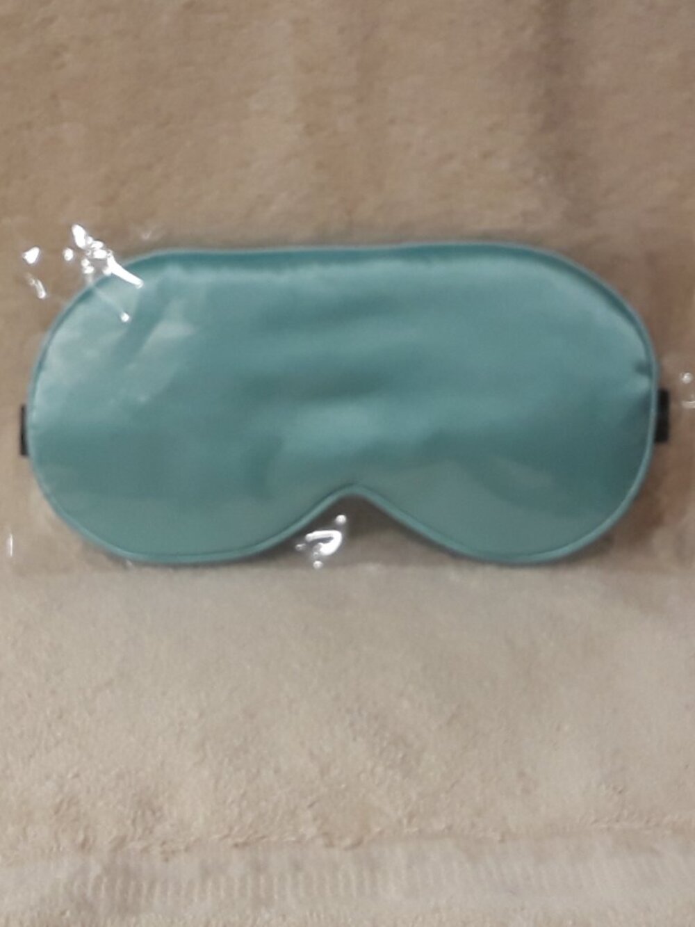 Sleep Mask Light green/aqua satin feel with black elastic strap